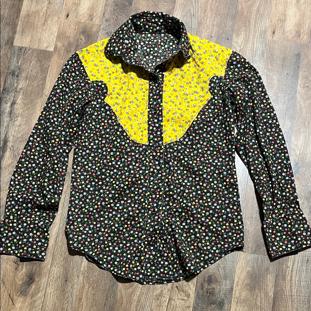 Floral western Long Sleeve button down shirt with Yellow Accent